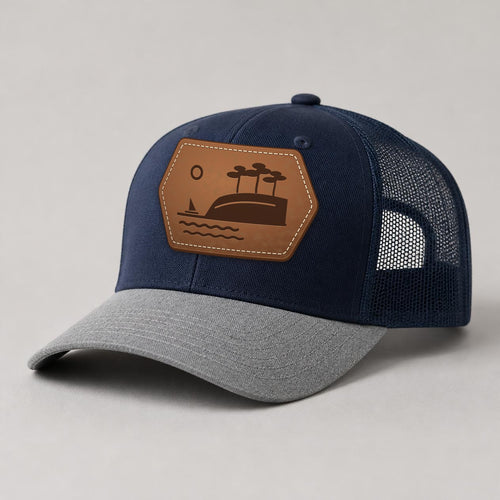כובע TELM הכרמל בגוון כחול כהה / אפור עם פאץ׳ עור חרוט, אייקון בלבד
