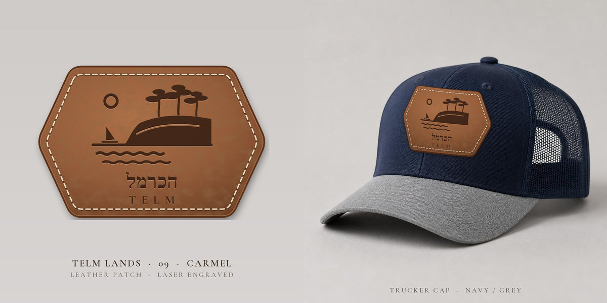 כובע TELM הכרמל עם פאץ' עור, כחול כהה / אפור